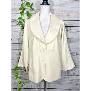 Dialogue QVC Blazer Jacket Plus 1X Cream Ivory Tweed Lagenlook Career Wedding